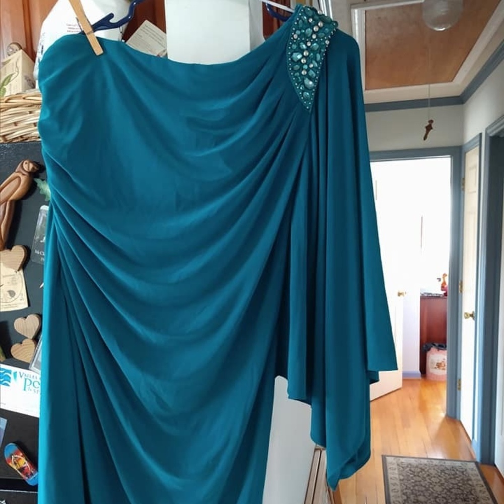 Turquoise One Shoulder Cocktail Dress